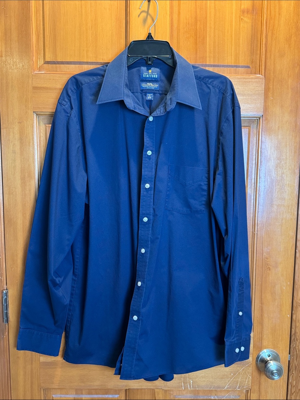 Stafford Men's Navy Dress Shirt Neck 17.5 36-37 Sleeve
